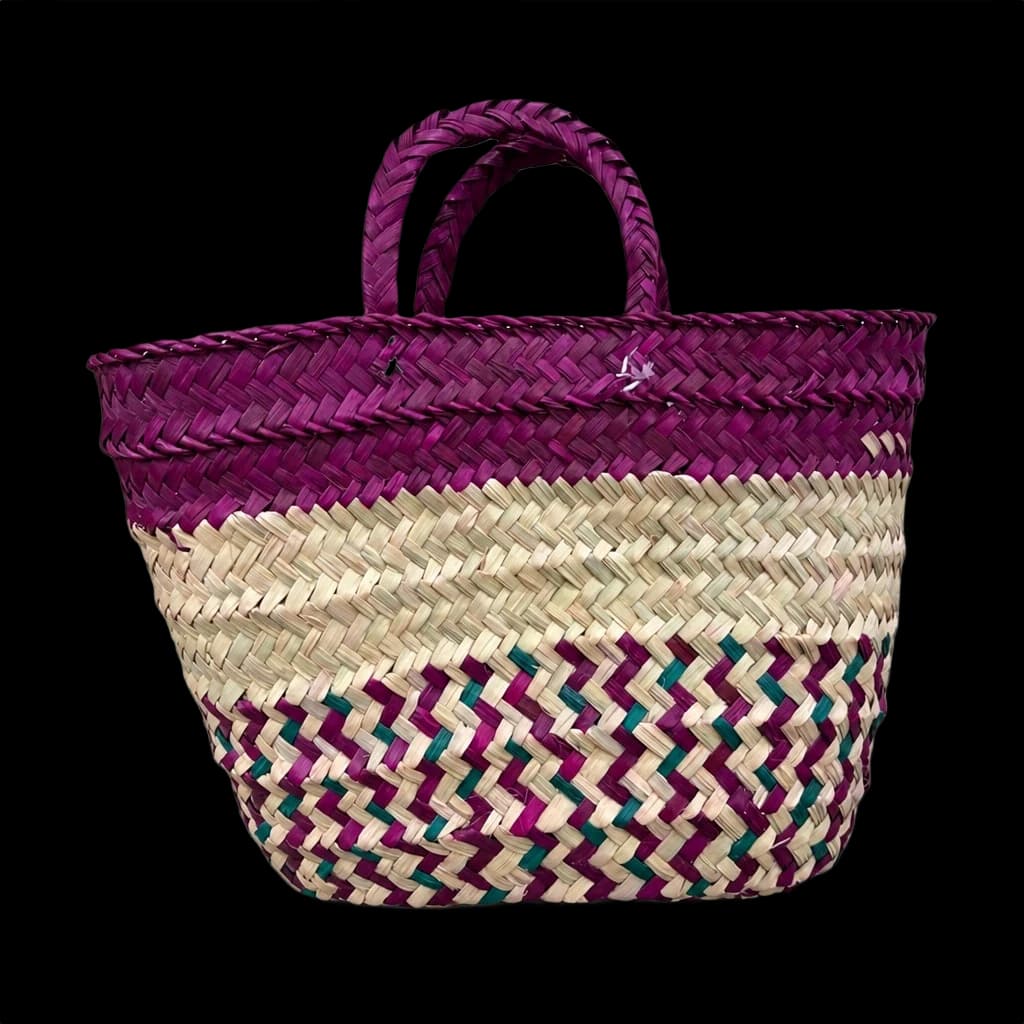 Fuchsia palm-leaf tote with woven handles